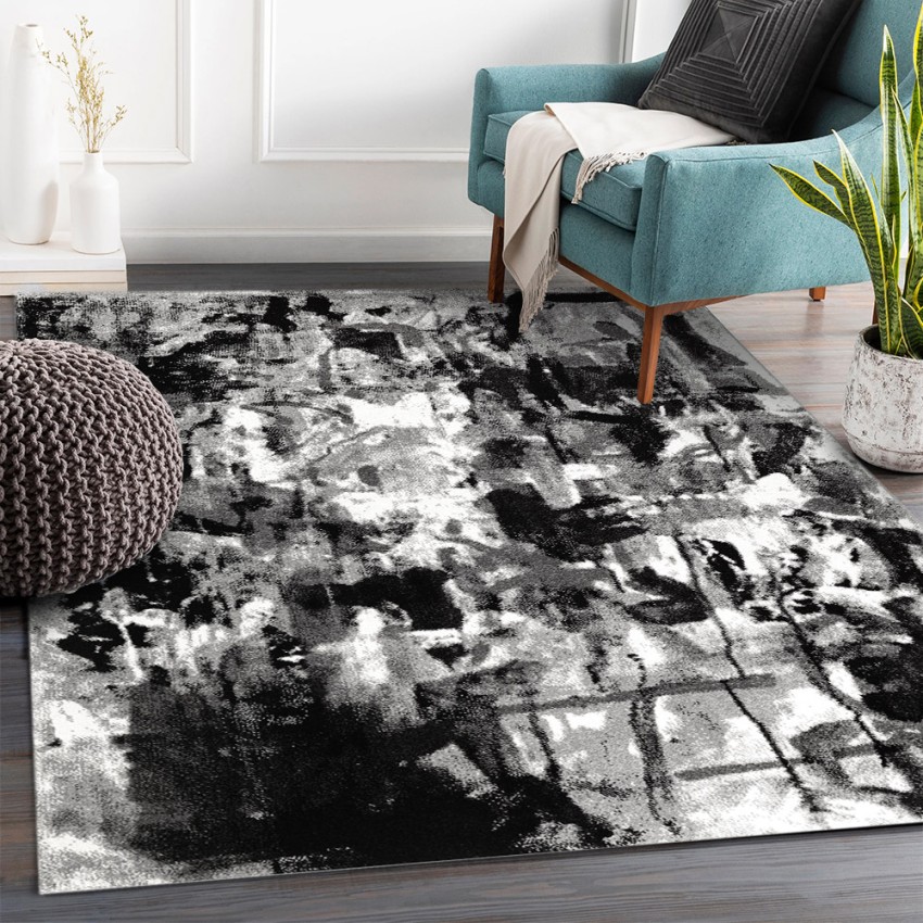 Moderner rechteckiger Teppich mit abstraktem Design in Grau, Schwarz und Weiß GRI226 Aktion Moderner rechteckiger Teppich mit abstraktem Design in Grau, Schwarz und Weiß GRI226 Aktion