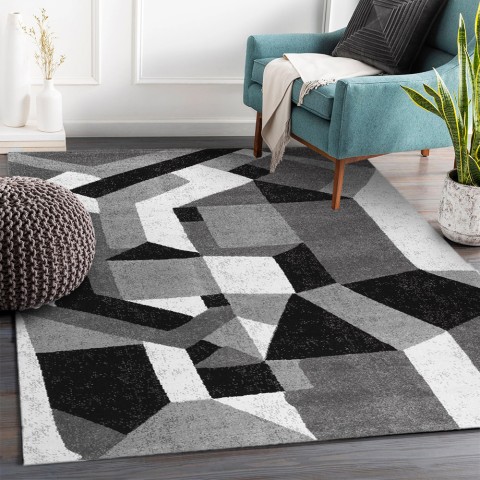 Kurzfloriger Teppich im modernen Stil rechteckig grau weiß schwarz GRI228 Aktion