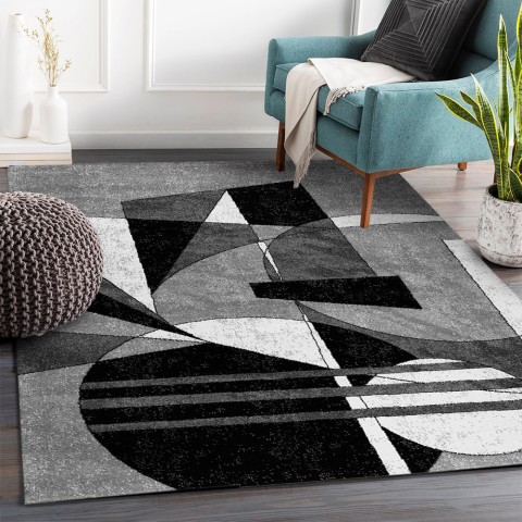 Moderner geometrischer Design-Teppich rechteckig Grau Weiß Schwarz GRI229 Aktion