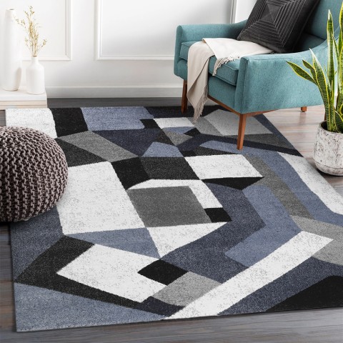 Rechteckiger Teppich in geometrischem Stil, modernes Design für Wohnzimmer, BLU019 Aktion