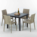 Schwarz Quadratisch Tisch und 4 Stühle Farbiges Polypropylen-Außenmastenset Grand Soleil Arm Bistrot Passion Katalog