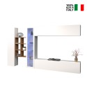 Weiße schwebende Wohnwand mit TV-Schrank, Bücherregal und Vitrine Loane WH Verkauf