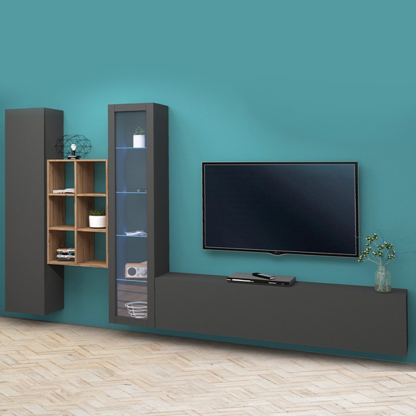 Moderne Wohnwand Vitrine TV-Schrank Bücherregal Holz Rold RT Aktion Moderne Wohnwand Vitrine TV-Schrank Bücherregal Holz Rold RT Aktion