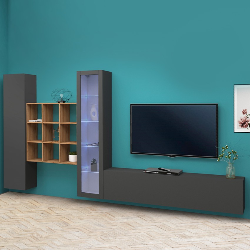 Moderne Wohnwand TV mit Schrank und Bücherregal aus Holz Ranil RT Aktion Moderne Wohnwand TV mit Schrank und Bücherregal aus Holz Ranil RT Aktion