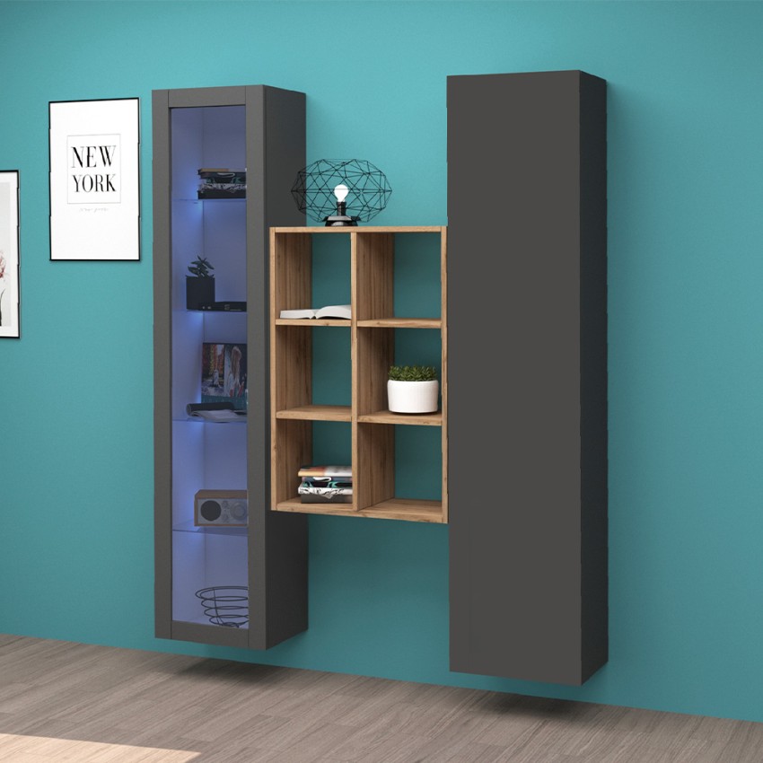 Moderne Wohnwand mit Vitrine, Schrank und Bücherregal aus Holz Teret RT Aktion Moderne Wohnwand mit Vitrine, Schrank und Bücherregal aus Holz Teret RT Aktion