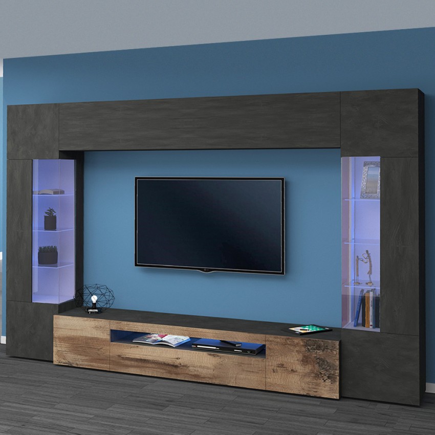 Moderne TV-Wohnwand Schwarz Holz mit 2 Vitrinen Hängeschrank Sultan AP Aktion Moderne TV-Wohnwand Schwarz Holz mit 2 Vitrinen Hängeschrank Sultan AP Aktion