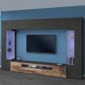 Moderne TV-Wohnwand Schwarz Holz mit 2 Vitrinen Hängeschrank Sultan AP Aktion