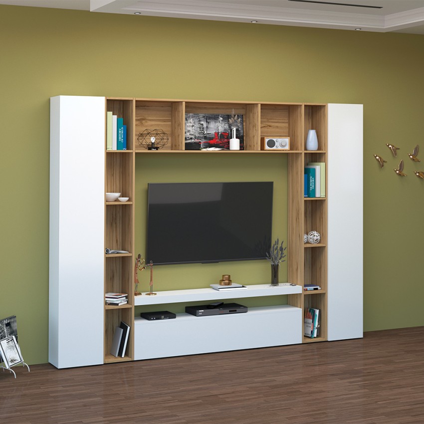 Weiße Wohnwand Holz Fernsehtisch Schränke Bücherregal Arkel WH Aktion Weiße Wohnwand Holz Fernsehtisch Schränke Bücherregal Arkel WH Aktion