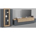 Moderne Wohnwand in Schwarz und Holz mit TV-Schrank und Vitrine Woud AP Rabatte