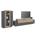 Moderne Wohnwand in Schwarz und Holz mit TV-Schrank und Vitrine Woud AP Angebot