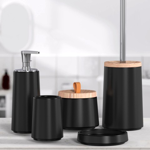 Badezimmer-Accessoires-Set aus schwarzer Keramik, Seifenschale, Bürstenhalter, Seifenspender Sidian Aktion