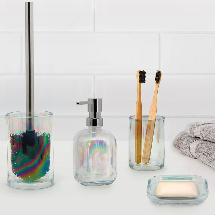 Badezimmer-Zubehörset aus Glas: Zahnbürstenhalter und Seifenschale Opal Aktion Badezimmer-Zubehörset aus Glas: Zahnbürstenhalter und Seifenschale Opal Aktion