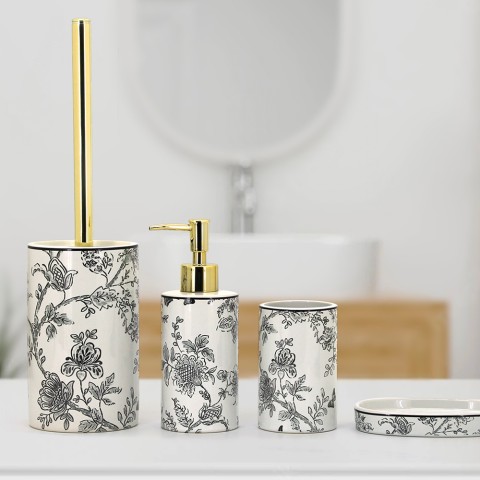 Keramik-Badezimmer-Zubehörset Seifenspender Zahnbürstenhalter Floral Aktion