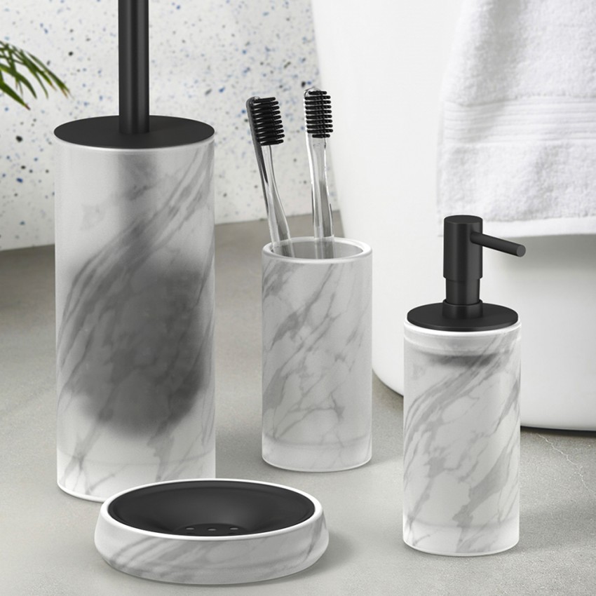 Badezimmerzubehör Seifenschale und Zahnputzbecher aus satiniertem Glas Marmor Aktion Badezimmerzubehör Seifenschale und Zahnputzbecher aus satiniertem Glas Marmor Aktion