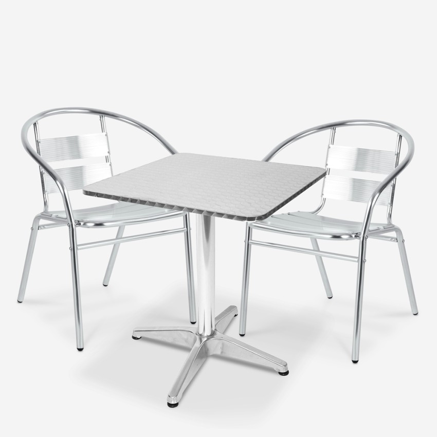 Set aus 2 Aluminiumstühlen mit Tisch 70x70cm für Garten, Bar, Außenbereich Bliss  Aktion