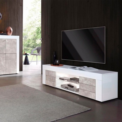 Moderner TV-Ständer mit 2 Türen 180cm weiß grau Wireburn Grande Easy Aktion