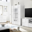 Moderne Vitrine 2 Glastüren Hochglanz Weiß Wohnzimmer 121x166cm Murano Wh Sales