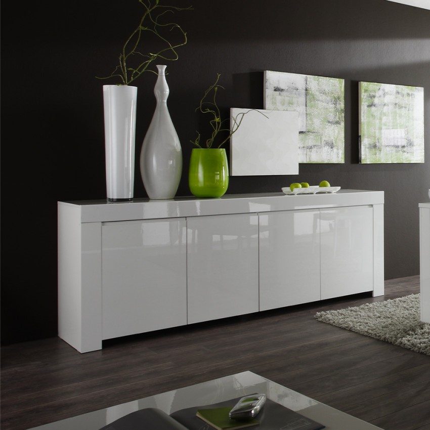 4-türige Anrichte Madia Wohnzimmer 210cm hochglanz weißes Holz Amalfi Wh XL Aktion 4-türige Anrichte Madia Wohnzimmer 210cm hochglanz weißes Holz Amalfi Wh XL Aktion