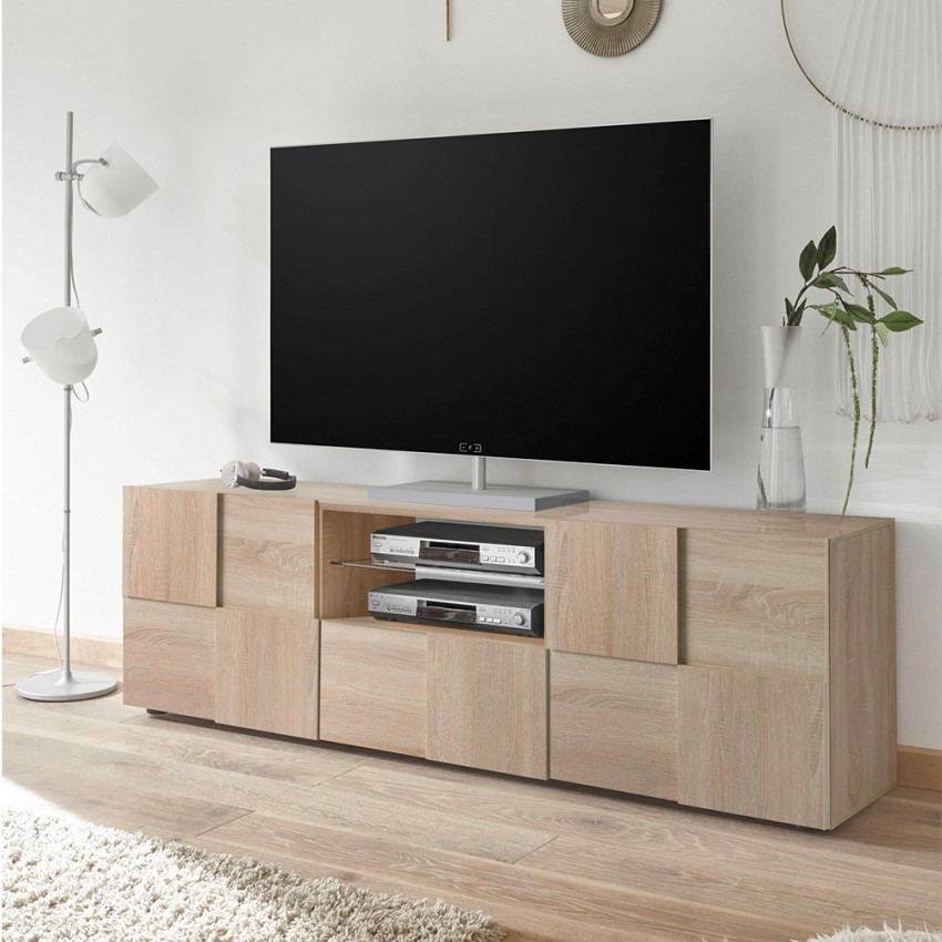 TV-Schrank aus Holz mit 2 Türen und Schublade, Schachbrett-Design Tecum Sm Dama Aktion TV-Schrank aus Holz mit 2 Türen und Schublade, Schachbrett-Design Tecum Sm Dama Aktion