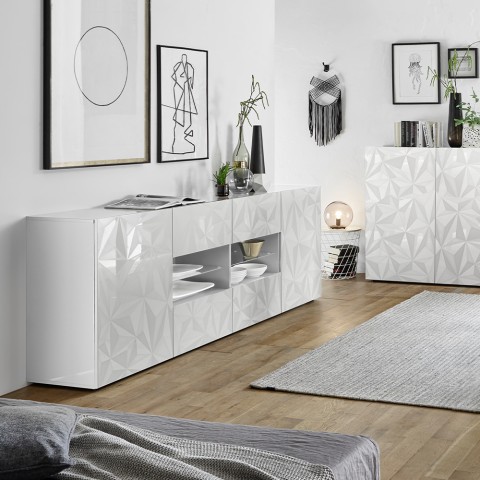 Moderne Anrichte mit 2 Türen und 4 Schubladen in Hochglanz Weiß, 241 cm, Prisma Wh L Aktion