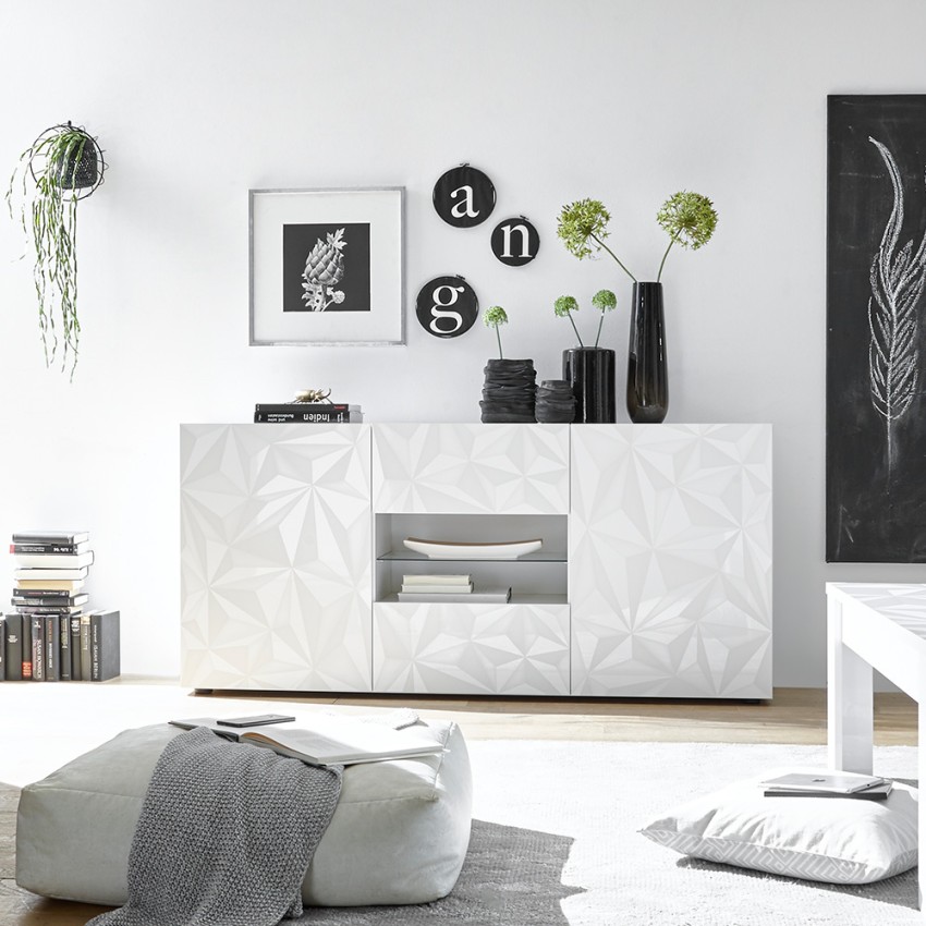 Sideboard 2 Türen 2 Schubladen 181 cm Design Hochglanz Weiß Prisma Wh M Aktion Sideboard 2 Türen 2 Schubladen 181 cm Design Hochglanz Weiß Prisma Wh M Aktion