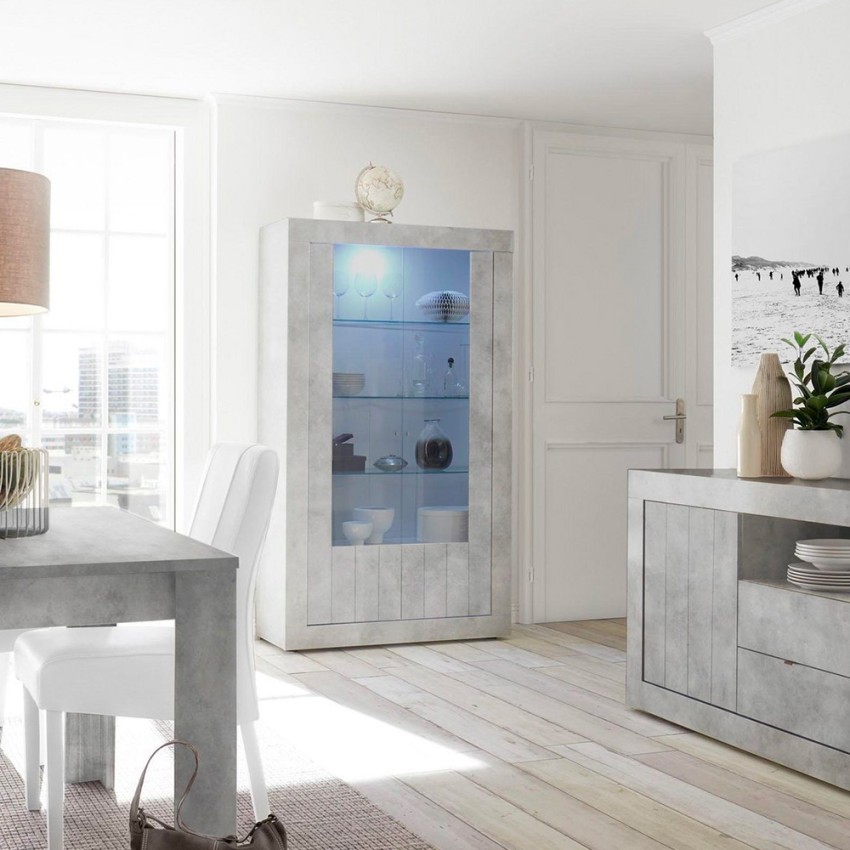 Moderne Wohnzimmer-Vitrine mit 2 Glastüren in Betonoptik 110x191cm Dern Ct Aktion Moderne Wohnzimmer-Vitrine mit 2 Glastüren in Betonoptik 110x191cm Dern Ct Aktion