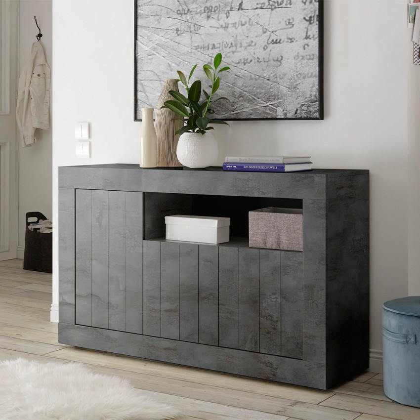 Schwarzes Sideboard Urbino Ox M, moderner Schrank mit 3 Türen für das Wohnzimmer Aktion Schwarzes Sideboard Urbino Ox M, moderner Schrank mit 3 Türen für das Wohnzimmer Aktion