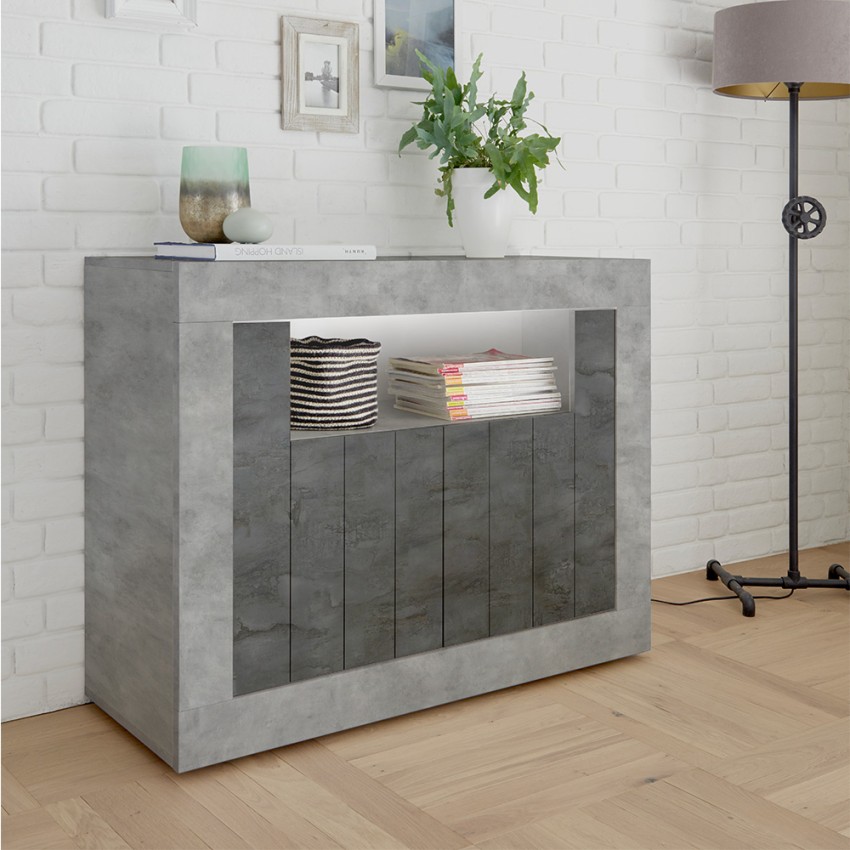 Moderne Anrichte 110cm Betonoptik Schwarz Oxid, 2 Türen Minus CX Aktion Moderne Anrichte 110cm Betonoptik Schwarz Oxid, 2 Türen Minus CX Aktion