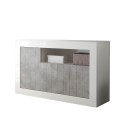 Sideboard Buffet Wohnzimmer 3 Türen 138cm glänzend weiß Zement Doppel MBC Angebot