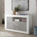 Sideboard Wohnzimmer 3 Türen 138 cm Hochglanz Weiß Beton Doppel MBC Aktion