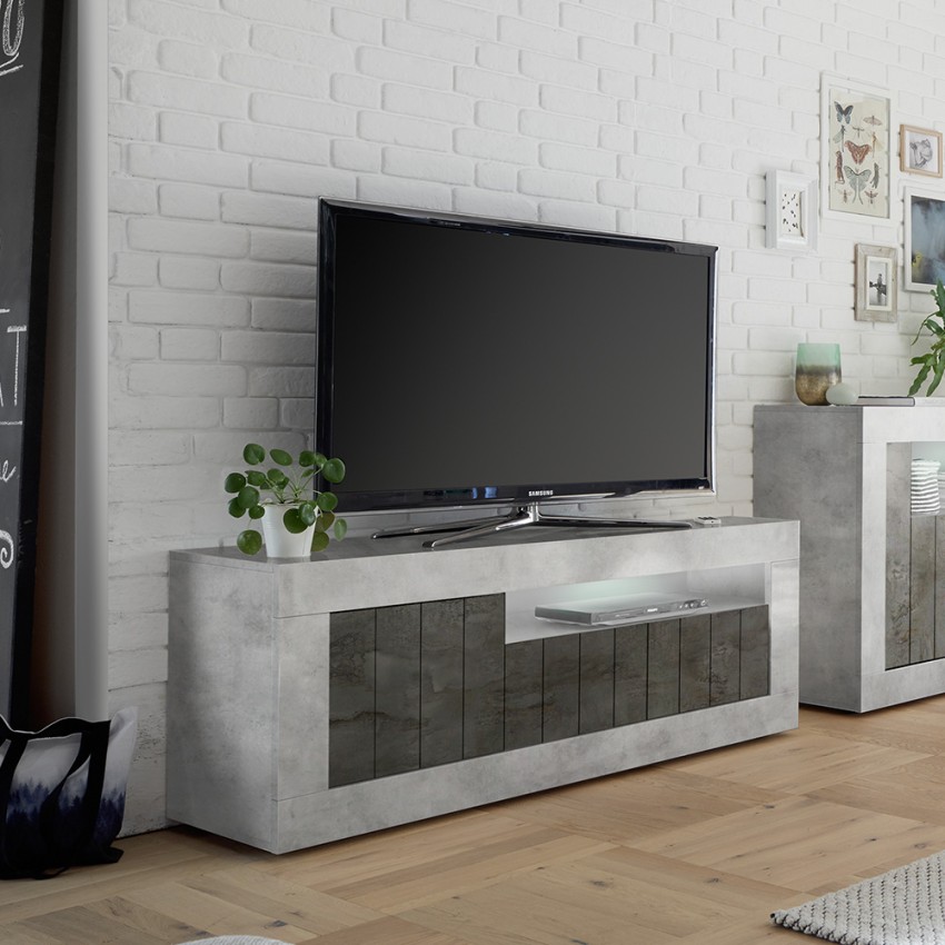 Moderner TV-Schrank Wohnzimmer, 3 Türen, Betonoptik Schwarz Jaor CX Aktion Moderner TV-Schrank Wohnzimmer, 3 Türen, Betonoptik Schwarz Jaor CX Aktion