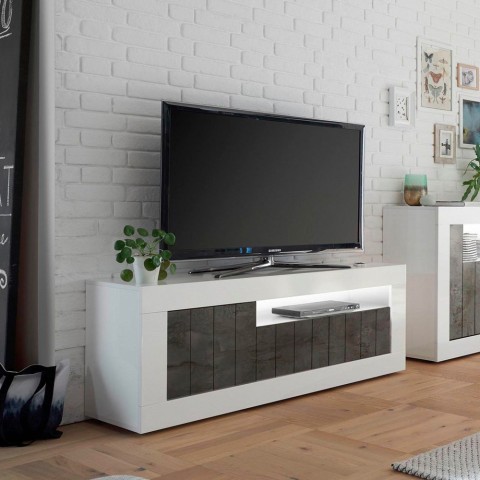 Moderner Design-TV-Schrank 138cm 3 Türen glänzend weiß schwarz Jaor BX Aktion