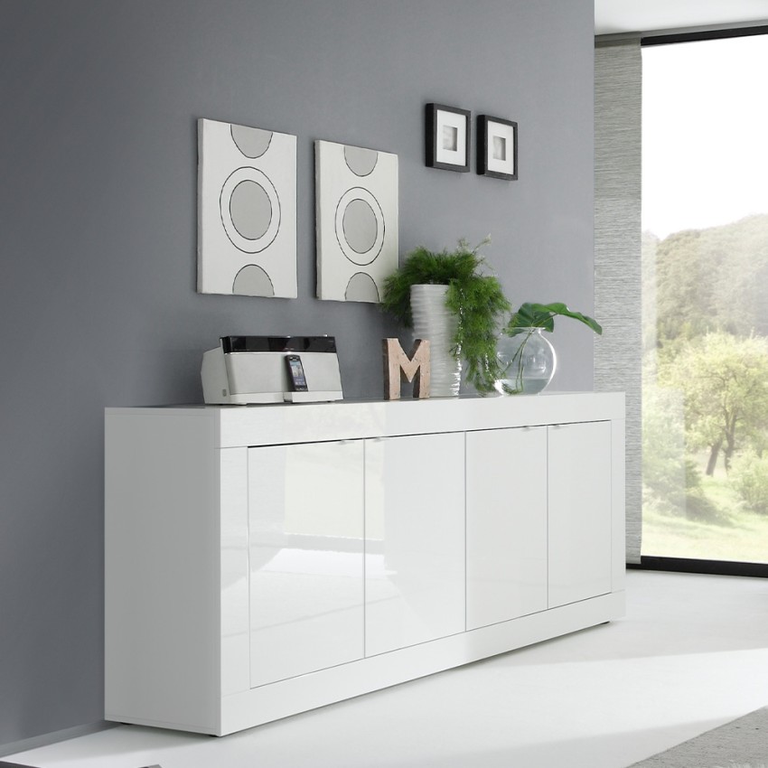 Moderne Sideboard Anrichte Wohnzimmer 4 Türen 207 cm Hochglanz Weiß Altea Wh Aktion