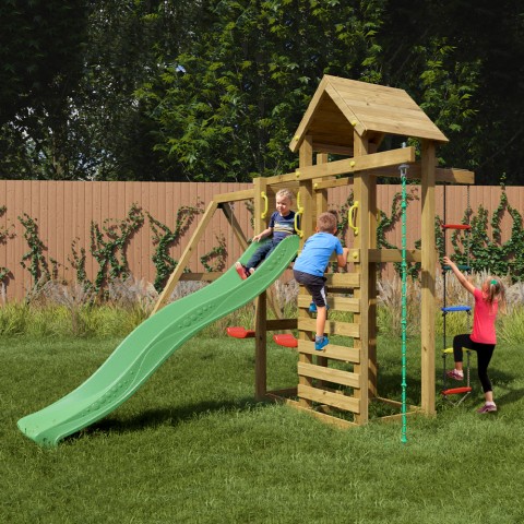 Kinderspielplatz Garten mit Rutsche, Klettergerüst, Spielhaus und Schaukeln Mixter Aktion
