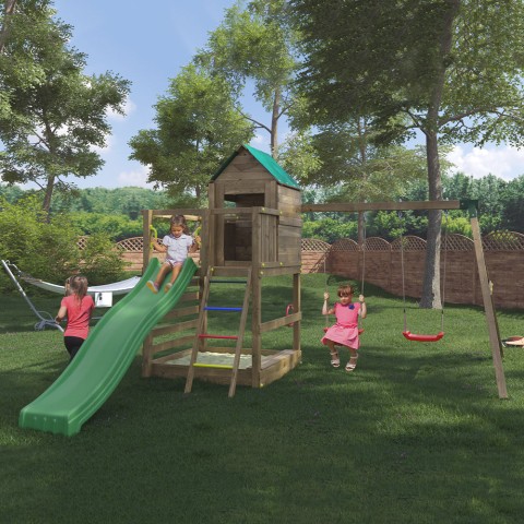 Kinderspielplatz Garten Spielhaus Rutsche Schaukeln Sandkasten Jarcas4 Aktion
