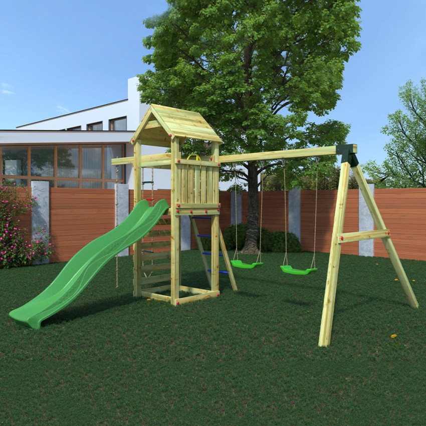 Klettergerüst Garten Kinder mit Seil, Rutsche und Schaukeln Gaia Aktion Klettergerüst Garten Kinder mit Seil, Rutsche und Schaukeln Gaia Aktion