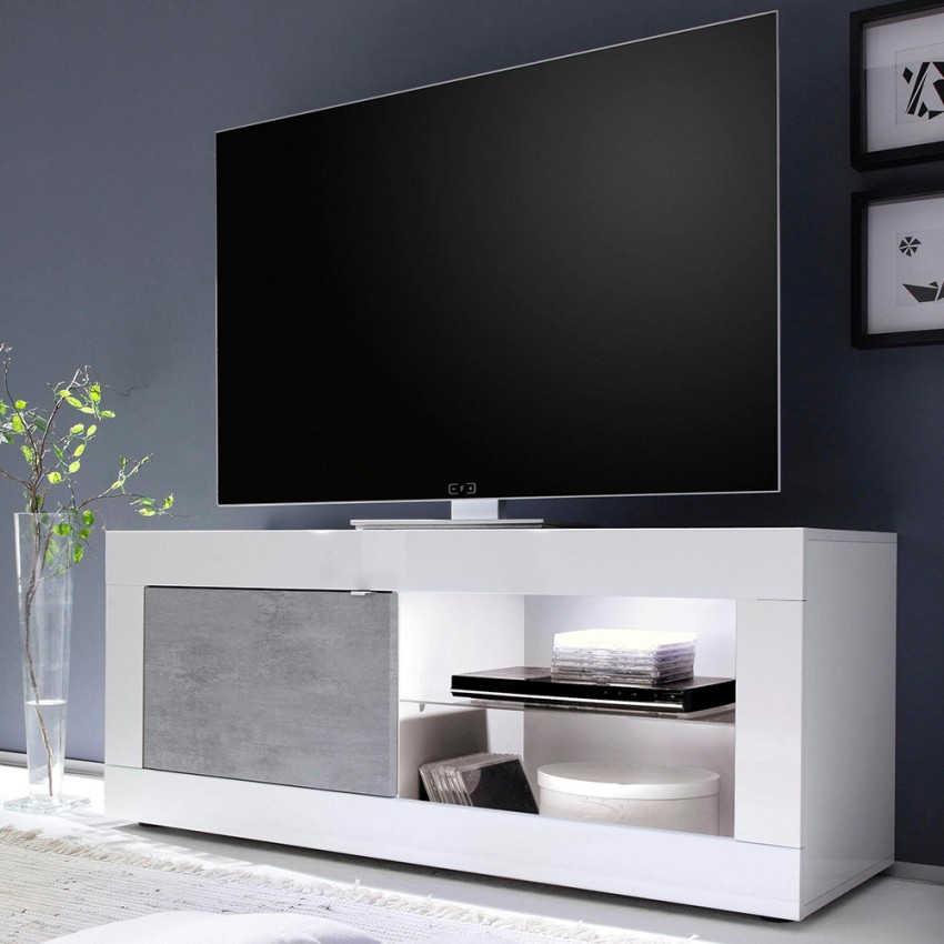 Moderner TV-Schrank in Weiß Hochglanz und Betongrau Diver BC Basic Aktion Moderner TV-Schrank in Weiß Hochglanz und Betongrau Diver BC Basic Aktion