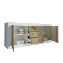 Wohnzimmer-Sideboard mit 2 Türen, 3 Schubladen, glänzend weiß und Holz Tribus BW Basic Sales