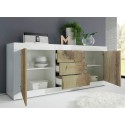 Wohnzimmer-Sideboard mit 2 Türen, 3 Schubladen, glänzend weiß und Holz Tribus BW Basic Modell