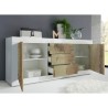 Sideboard Wohnzimmer 2 Türen 3 Schubladen Hochglanz Weiß und Holz Tribus BW Basic Modell