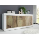 Wohnzimmer-Sideboard mit 2 Türen, 3 Schubladen, glänzend weiß und Holz Tribus BW Basic Auswahl