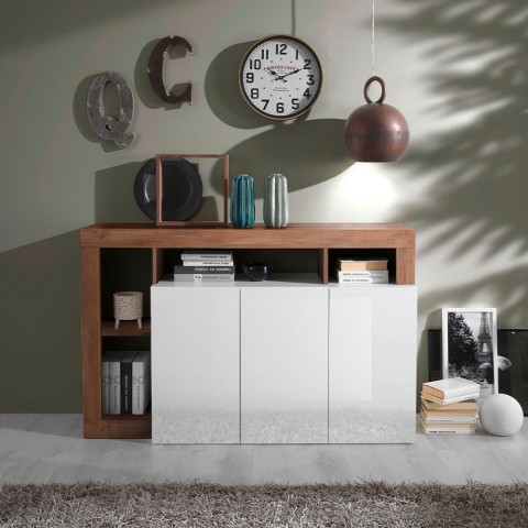 Hochglanz Buffet Hailey MR, 146 cm, 3 Türen, Holz, Weiß Aktion
