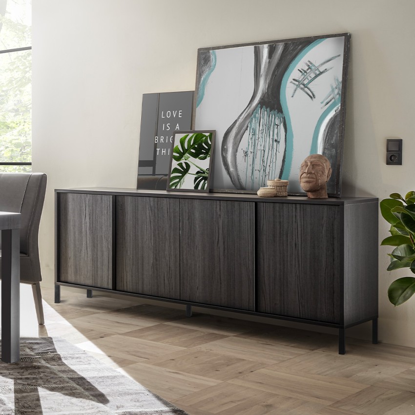 Moderner Küchenschrank Wohnzimmer Holz Schwarz 4 Türen 205cm Charly Steel Aktion Moderner Küchenschrank Wohnzimmer Holz Schwarz 4 Türen 205cm Charly Steel Aktion