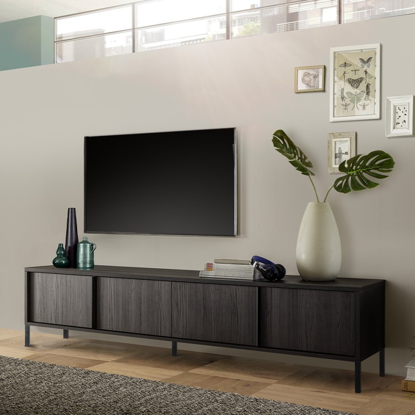 Moderner TV-Schrank mit 4 Türen, schwarz, Montgomery Steel Aktion Moderner TV-Schrank mit 4 Türen, schwarz, Montgomery Steel Aktion