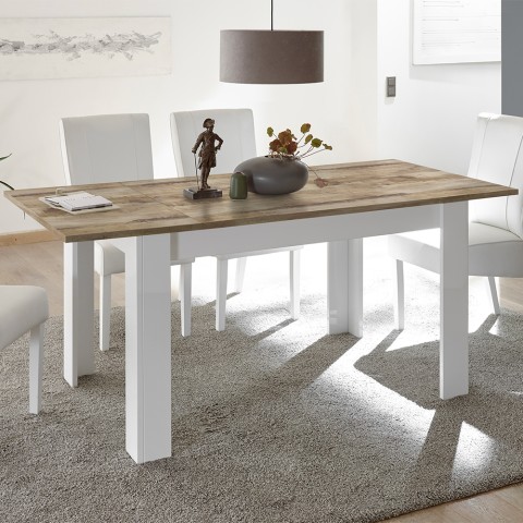 Verlängerbarer Küchentisch in glänzendem weißem Lack und Holz 90x137-185cm Dyon Basic. Aktion
