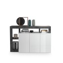 Moderne Küchen-Sideboard 3-türig, hochglanzweiß, 146 cm, schwarz Hailey BX Sales