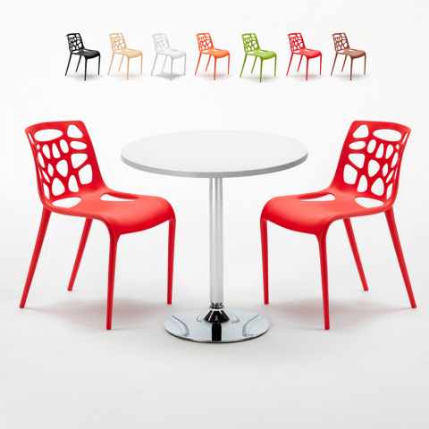 Weiß Rund Tisch und 2 Stühle Farbiges Polypropylen-Innenmastenset Gelateria Long Island