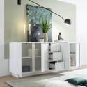 Moderne Anrichte 210cm, 4 Türen, 3 Schubladen, weiß hochglanz Maine Ice Rabatte