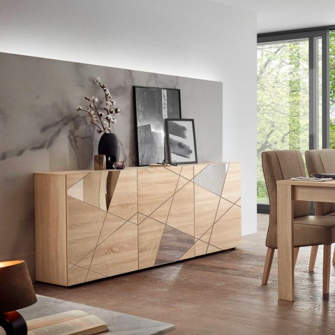 Moderne Wohnzimmersideboard mit 3 Eichenholztüren, Spiegeln und dem Modellnamen Vittoria RS S. Aktion