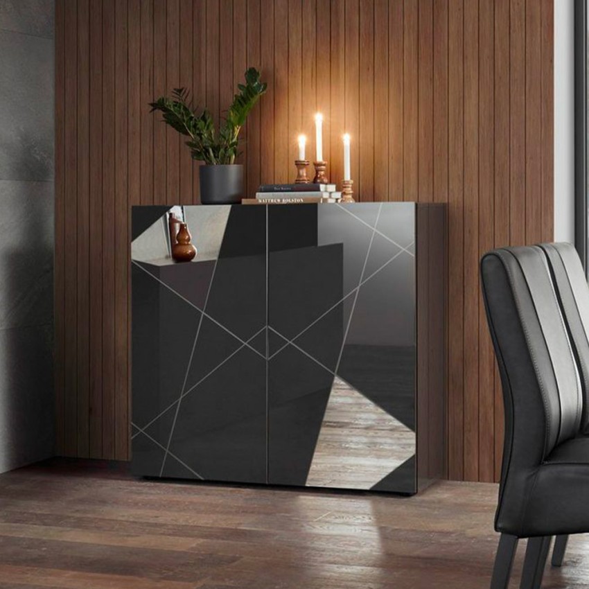 Moderne grauglasierte Anrichte mit 2 Spiegeltüren Vittoria Glam GR Aktion